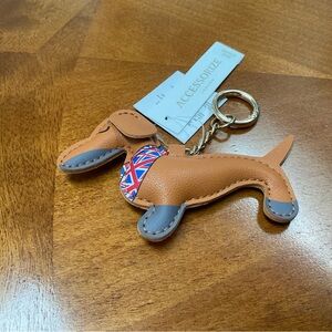 Accessorize London Brown Dachshund Keychain with Union Jack